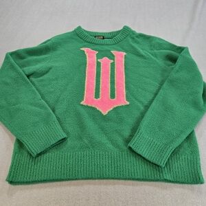 Wicked Green Sweater Paul Tazewell Pink W Logo Knit Pullover Size S/M